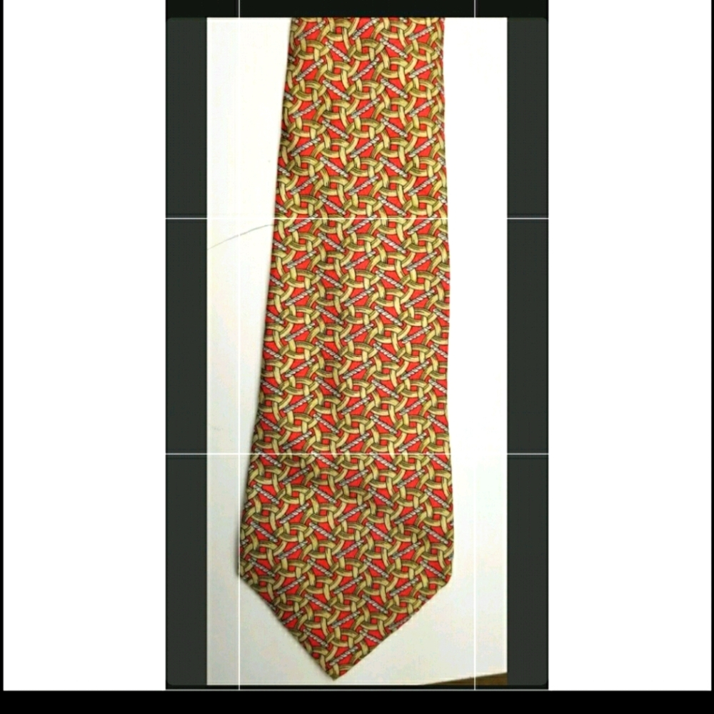 Hermes Tie 399 100% Silk Chain Red Gold #296
